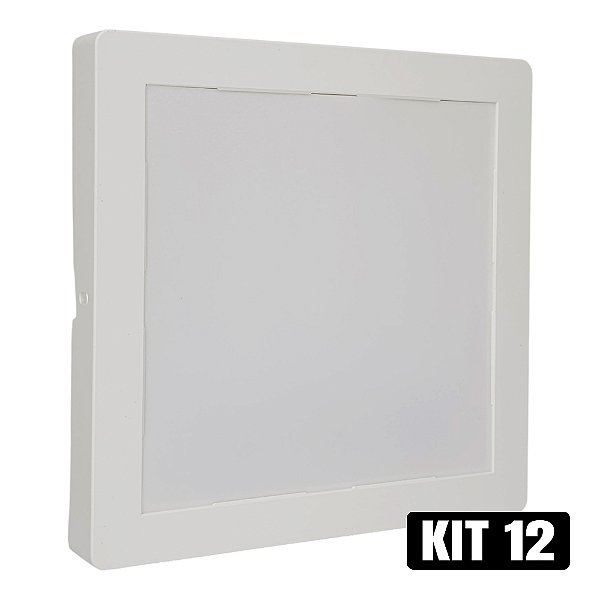 Kit 12 Plafon LED 25W Sobrepor Quadrado Branco Quente
