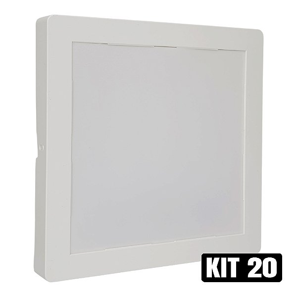 Kit 20 Plafon LED 25W Sobrepor Quadrado Branco Frio