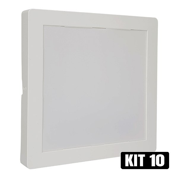 Kit 10 Plafon LED 18W Sobrepor Quadrado Branco Quente