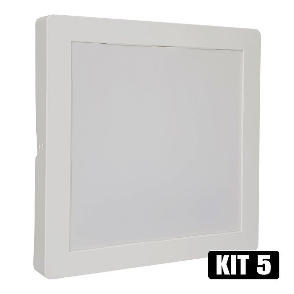 Kit 5 Plafon LED 18W Sobrepor Quadrado Branco Frio