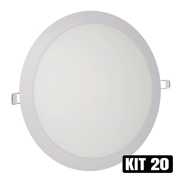 Kit 20 Painel de LED Embutir Redondo Bivolt 25W Branco Quente