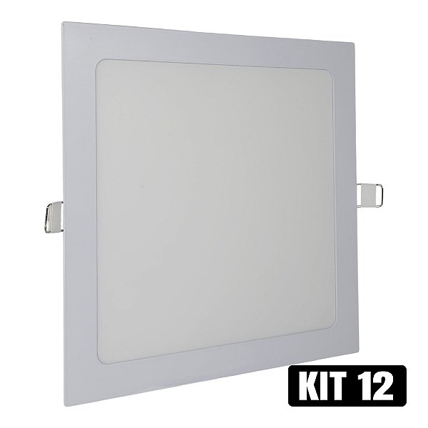 Kit Plafon 12 LED 18W Embutir Quadrado Branco Frio