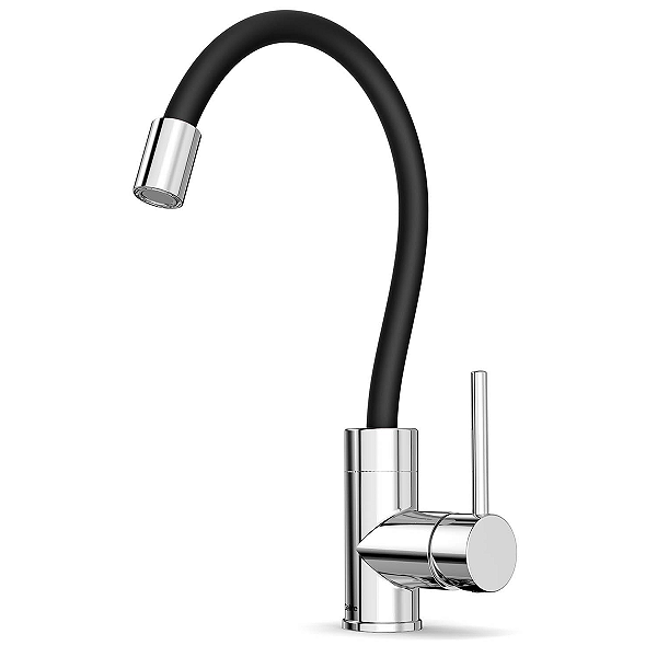 Torneira Monocomando Cozinha Bancada Bica Alta Flexível Celite Colors - Cromado/Preto