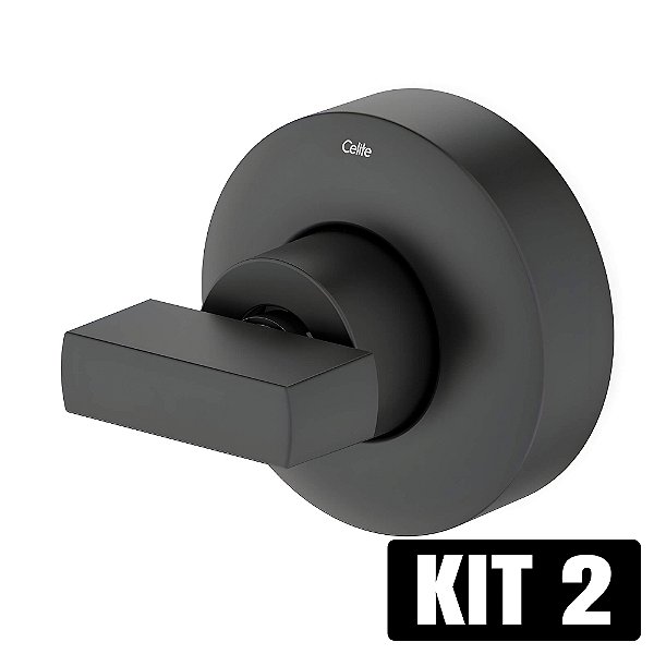 Kit 2 Acabamento Registro Celite Flow Base Docol - Preto Fosco