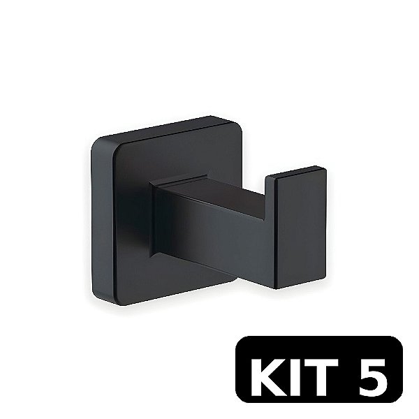 Kit 5 Cabides Toalha Omega Premium Preto Fosco