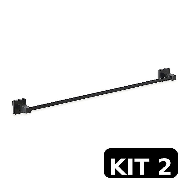Kit 2 Porta Toalha Bastão 57cm Omega Premium Preto Fosco