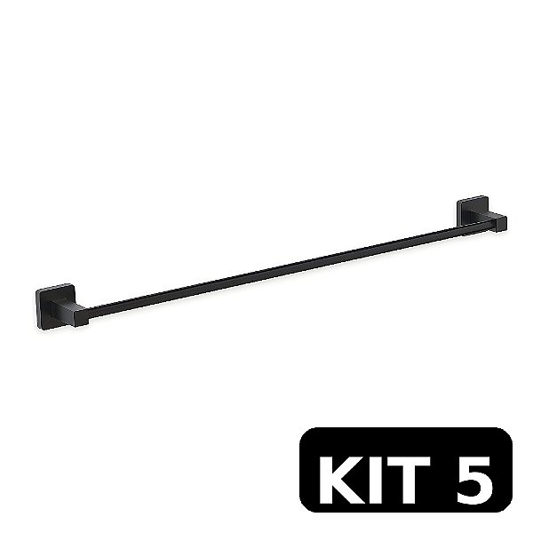 Kit 5 Porta Toalha Bastão 57cm Omega Premium Preto Fosco