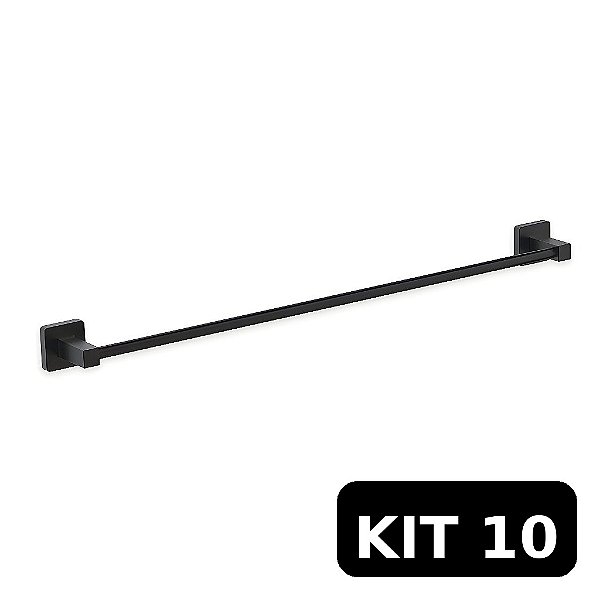 Kit 10 Porta Toalha Bastão 57cm Omega Premium Preto Fosco
