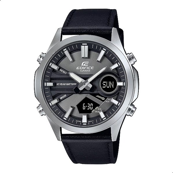 Relógio Masculino Casio Edifice Couro Anadigi Preto EFV-C120L-8ADF