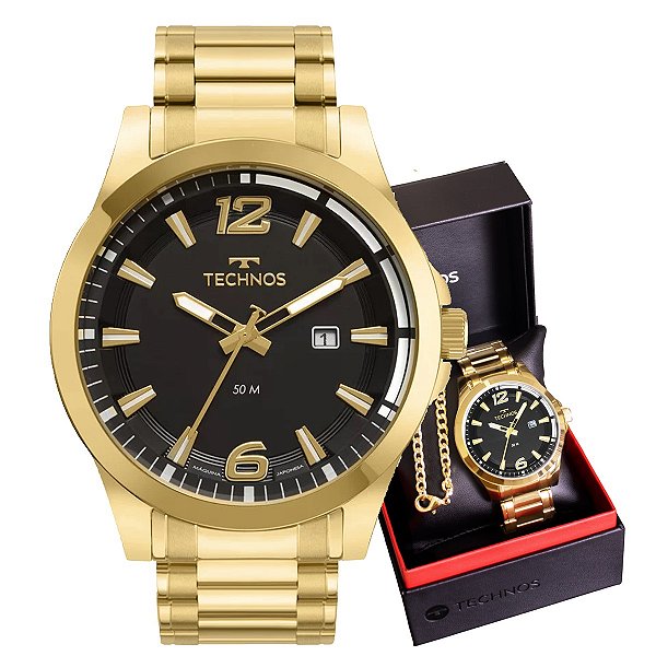 Relógio Masculino Technos Dourado Analógico 2117LDHS/1P Prova D´Agua 50 Metros