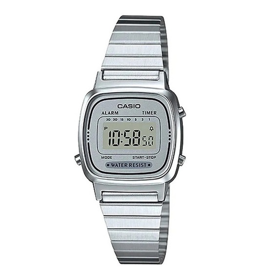 Relógio de Pulso Feminino Digital Vintage Prata Mini LA670WA-7DF