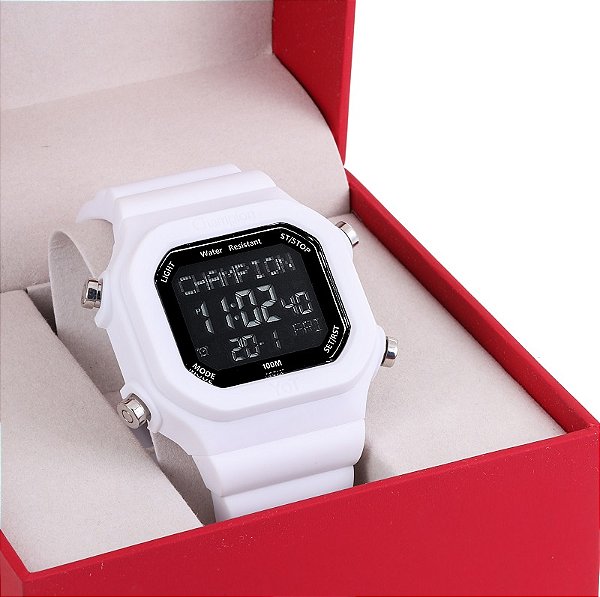 Relógio Masculino Digital Esportivo Champion YoT Branco CP40181Q Prova D'Água