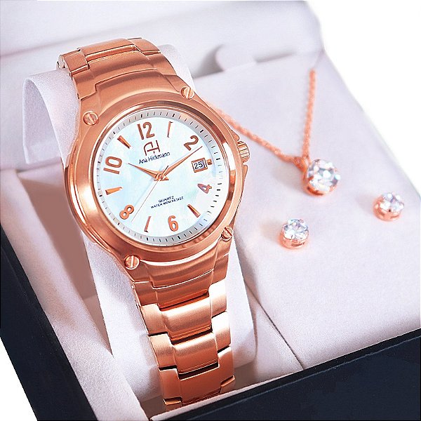 Relógio Feminino Champion Ana Hickmann  Analógico Rose AH30237Z Kit Colar e Brincos