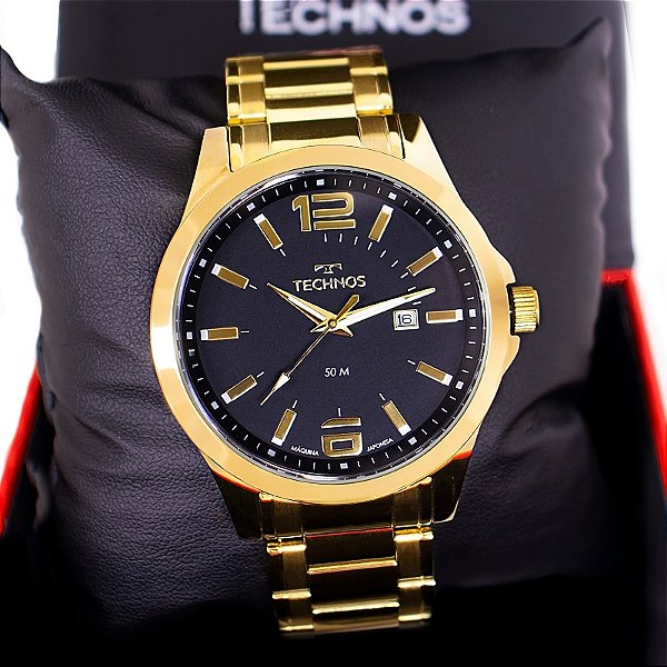 Relógio Masculino Technos Dourado Dourado Barato 2115MZV/1P