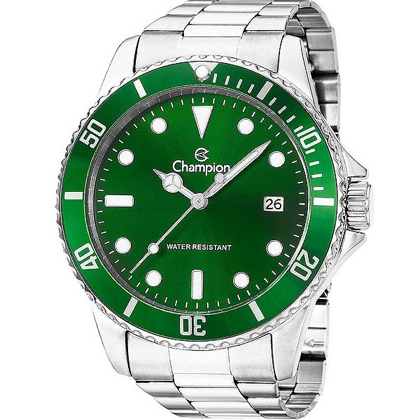 Relógio Champion Masculino Analógico Prata Verde CA31266G