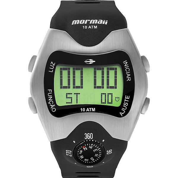 Relógio Masculino Mormaii Esportivo Prova D'Água Digital Bússola Preto e Prata MO1324AB/1P