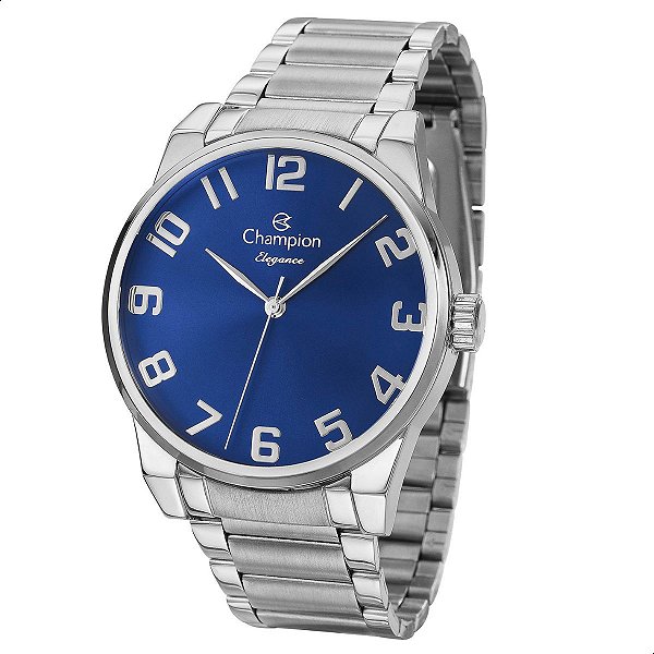 Relógio Masculino Champion Prata Azul CN27652F Prova D'Água