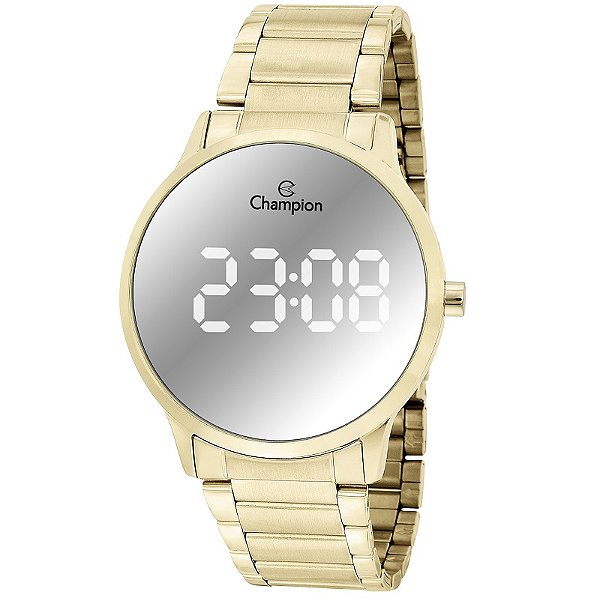 Relógio Feminino Champion Digital Espelhado Dourado CH40142B Kit Colar e Brincos