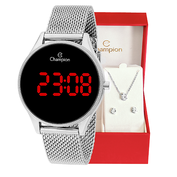 Relógio Feminino Champion Digital Dourado Pulseira Mesh CH40133T