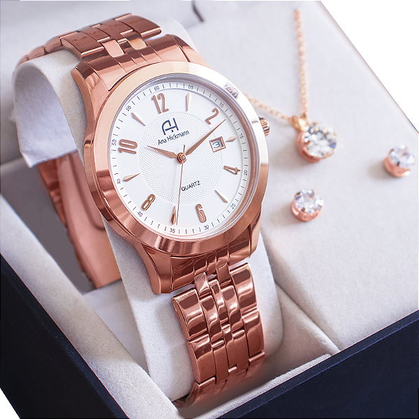 Relógio Champion Ana Hickmann Feminino Rosé AH28768Z Kit Colar e Brincos