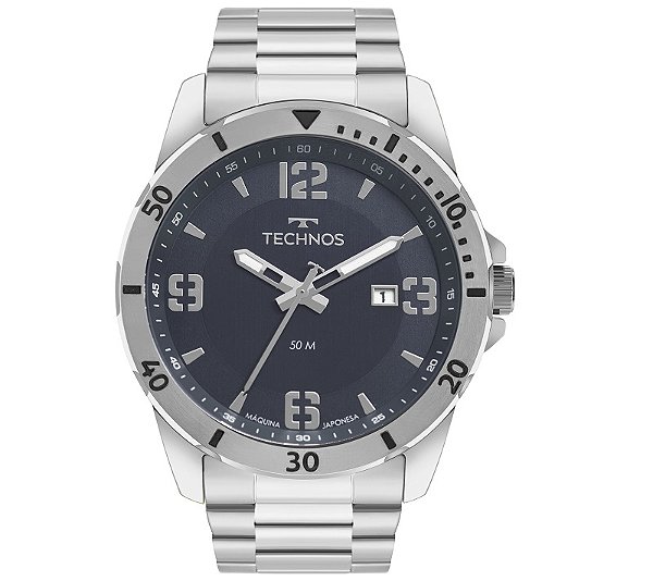 Relógio Masculino Technos Analógico Prata Militar À Prova d'Água 2115MYN/1A Calendário