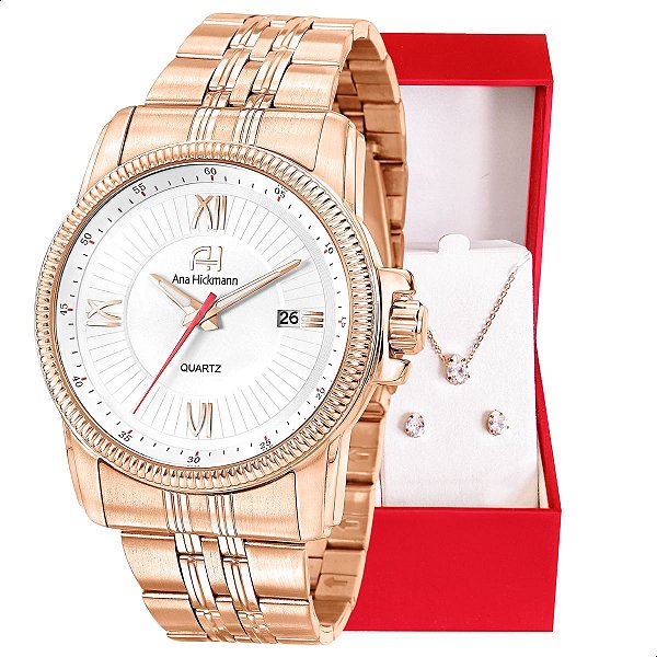 Relógio Feminino Champion Ana Hickmann Rosé AH28866Z Colar e Brincos
