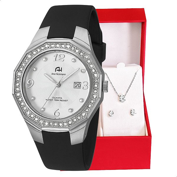 Relogio Feminino Champion Ana Hickmann Couro Preto Social Cristais AH20033T