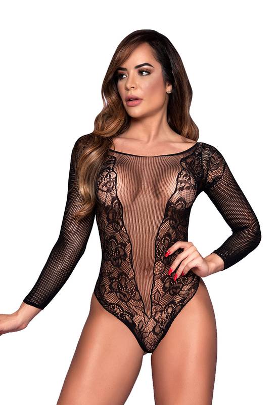 Body com Mangas Longas em Renda Flor