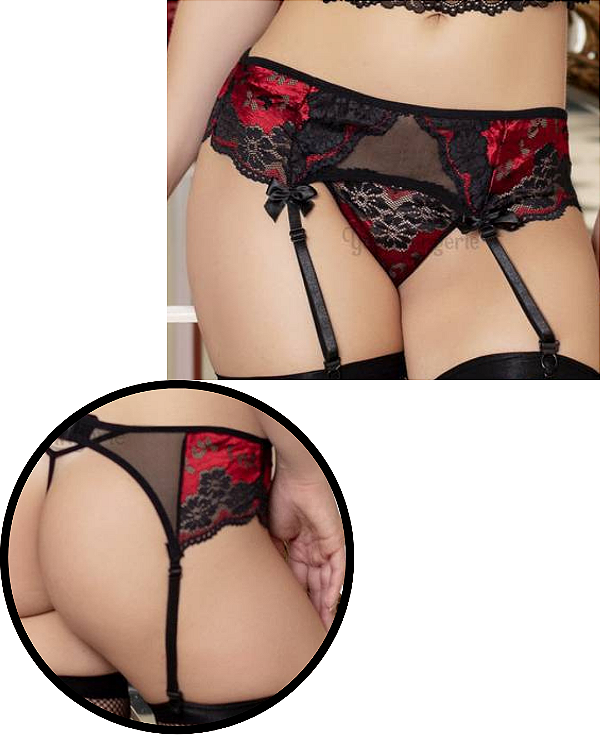 Cinta Liga Sedução Rubi Luxo em Renda com Fio Dental