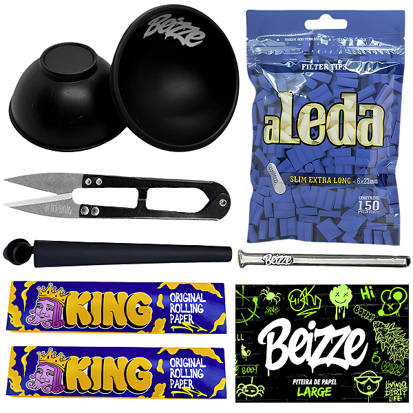 Kit Completo Cuia Bolador Slick Tesoura Tubete Sedas Piteira de Vidro de Papel Dichavador