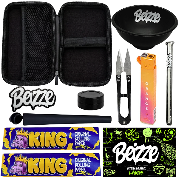 Kit Completo Tabacaria Case Slick Isqueiro Cuia Tesoura Tubete Sedas Peteira de Vidro Piteira de Papel