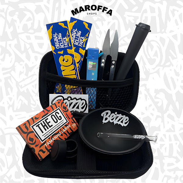 Kit Completo Tabacaria Case Slick Isqueiro Cuia Tesoura Tubete Sedas Peteira de Vidro Piteira de Papel