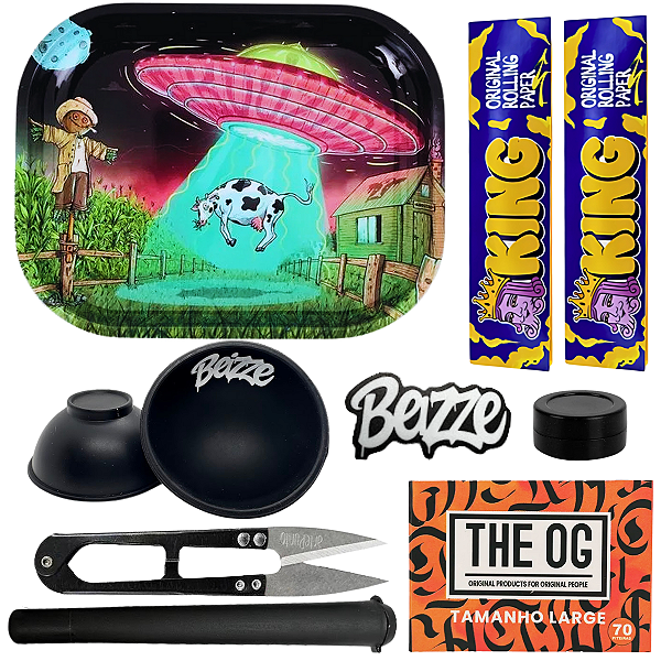 Kit Tabacaria Headshop Completo Bandeja Cuia Seda Piteira Mocó Tesoura Slick