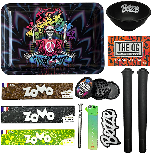 Kit Tabacaria 11 itens Bandeja Grande Tubetes Sedas Piteiras