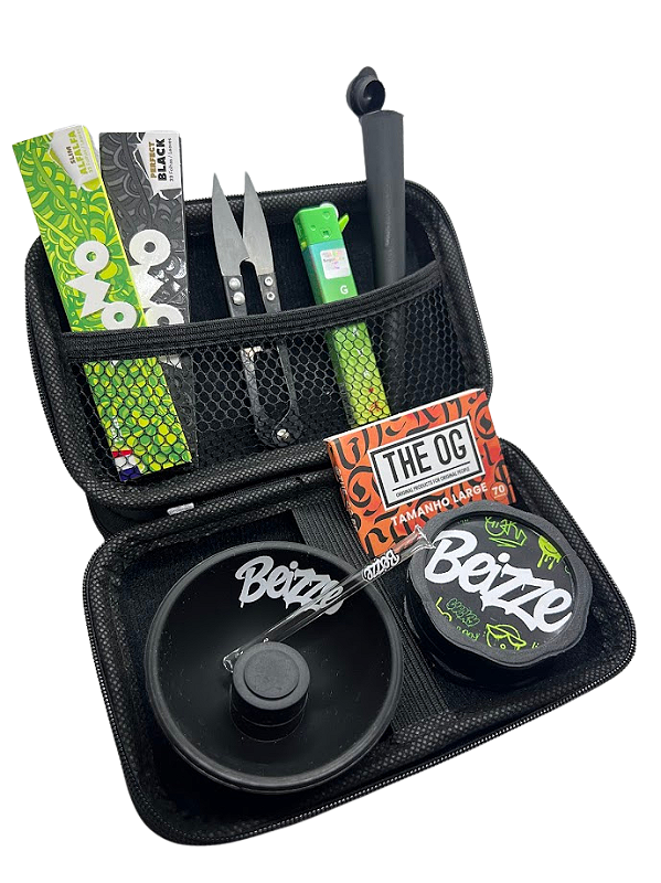 Kit 11 itens tabacaria Beizze Case GG Cuia Piteira Vidro Slick Tabacaria Seda