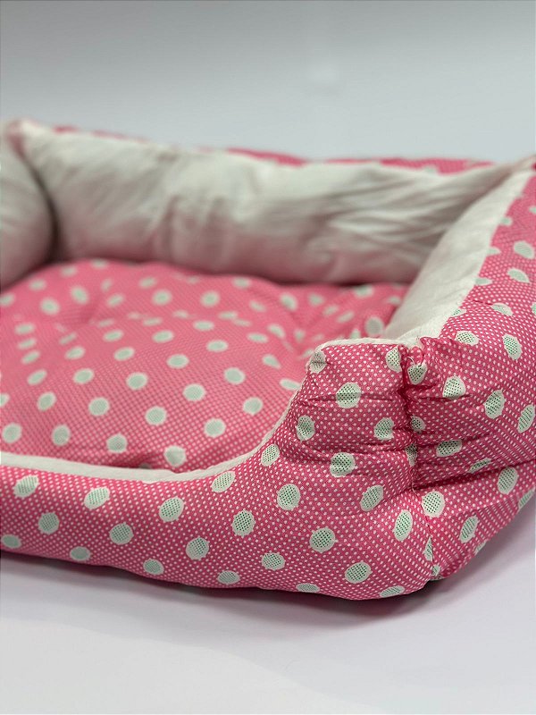 Cama para Pet Cão ou Gato 40x27x14cm (P) - Estampa Bolinhas - Rosa