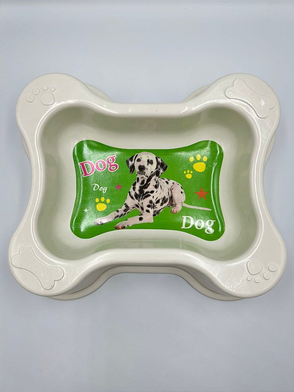 Comedouro/Bebedouro para Pet Cão ou Gato | Formato de Osso | Estampa Dálmata