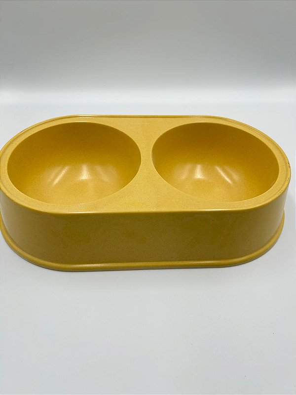 Comedouro/Bebedouro para Pet Cão ou Gato | Duplo | Amarelo | 26,5x15x5,5cm