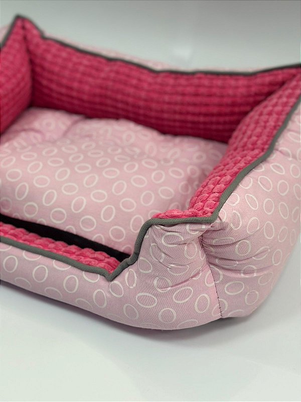 Cama para Pet Cão ou Gato 57x43x19cm (G) - Estampa círculos Rosa