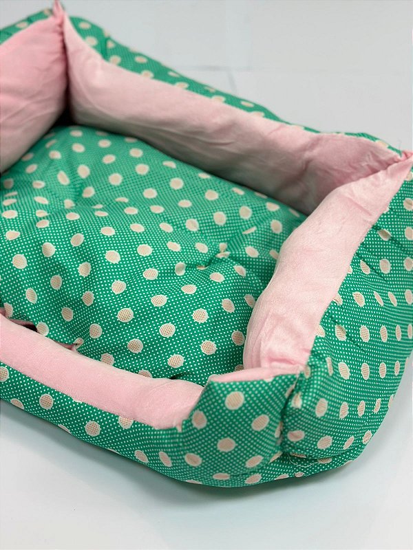 Cama para Pet Cão ou Gato 40x27x14cm (P) - Estampa Bolinhas - Verde