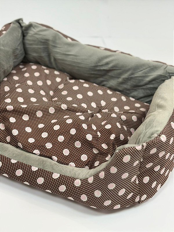 Cama para Pet Cão ou Gato 40x27x14cm (P) - Estampa Bolinhas - Marrom