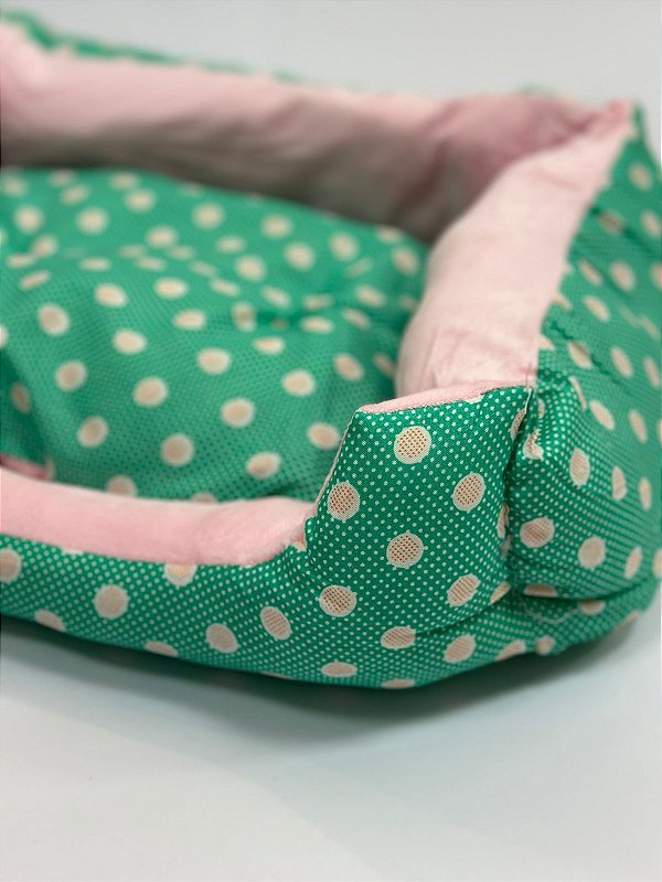 Cama para Pet Cão ou Gato 52X34X21cm (G) - Estampa Bolinhas - Verde