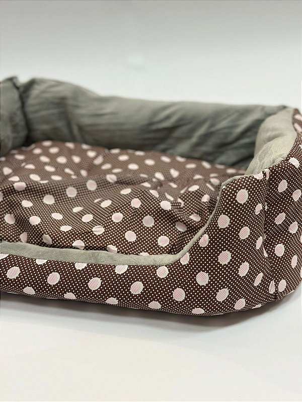 Cama para Pet Cão ou Gato 52X34X21cm (G) - Estampa Bolinhas - Marrom