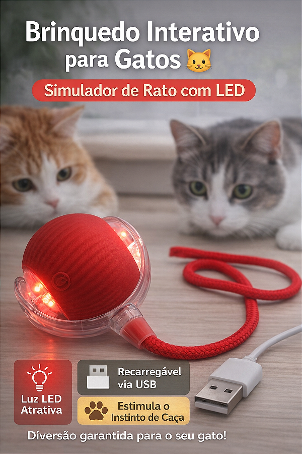 Bola Para Pet Interativa Gatos | Simulador Rato Inteligente Recarregável | Diversas Cores
