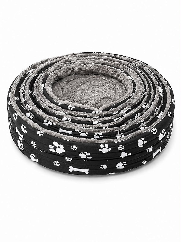 Cama Para Pet Cão Ou Gato Ninho Preta Com Ossos