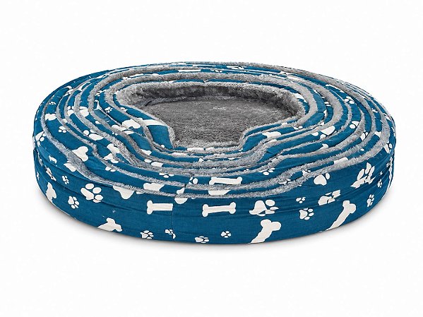 Cama Para Pet Cão Ou Gato Ninho Azul Com Ossos