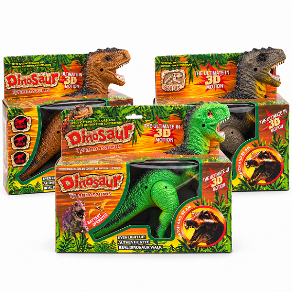 Dinossauro Tiranossauro Anda Acende Olhos Emite Som Sortido