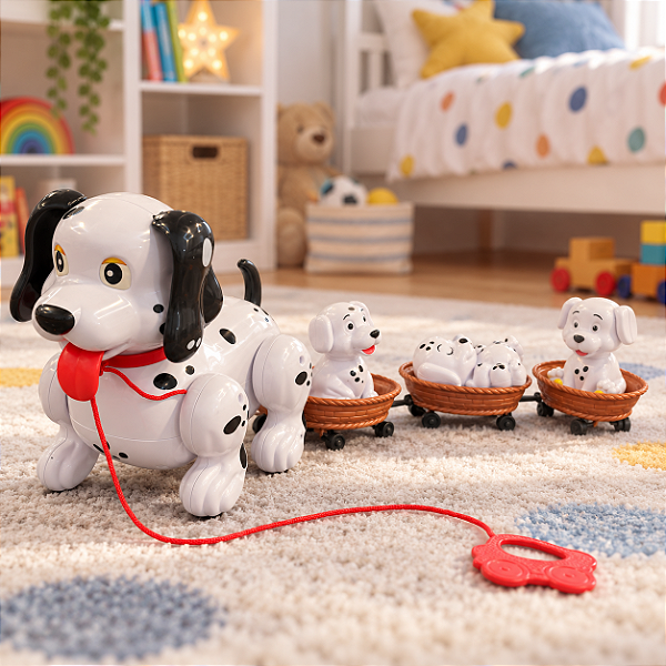 Cachorro Dálmata de Brinquedo com Som e 3 Filhotes