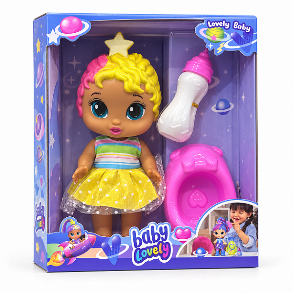 Boneca Lovely Baby com Mamadeira e Troninho Infantil