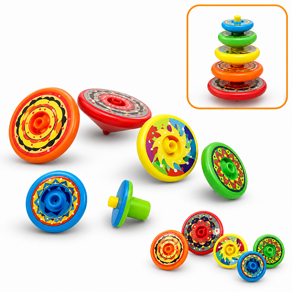 Brinquedo Infantil Conjunto de Piões Coloridos 5 em 1